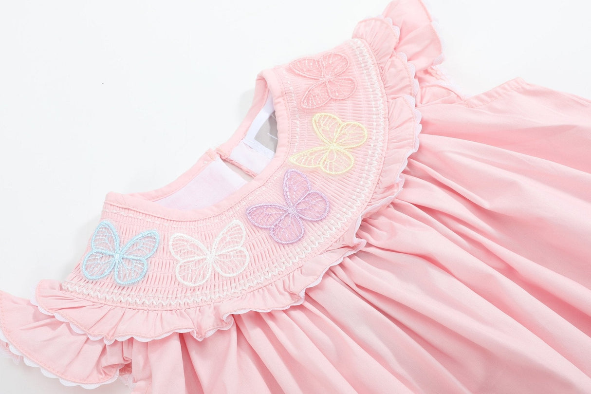 Pink Butterflies Smocked Bishop Dress