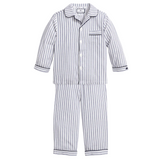 Kid's Twill Pajama Set in Navy French Ticking - HoneyBug 