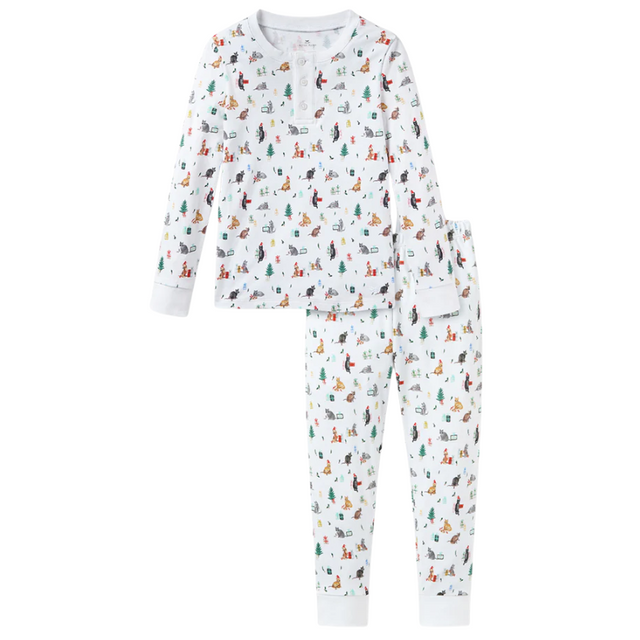 Kid's Pima Snug Fit Pajama Set in Merry Meow - HoneyBug 