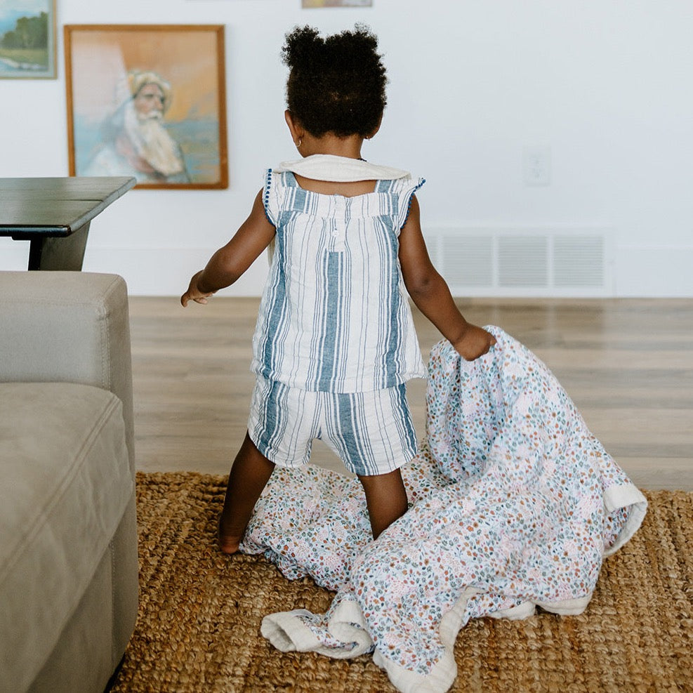 Cotton Muslin Quilted Throw - Pressed Petals - HoneyBug 