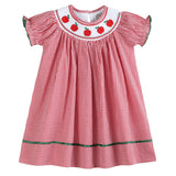 Red Gingham Apple Smocked Bishop Dress