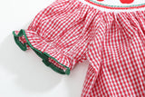 Red Gingham Apple Smocked Bishop Dress
