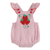 Red Seersucker Strawberry Ruffle Romper
