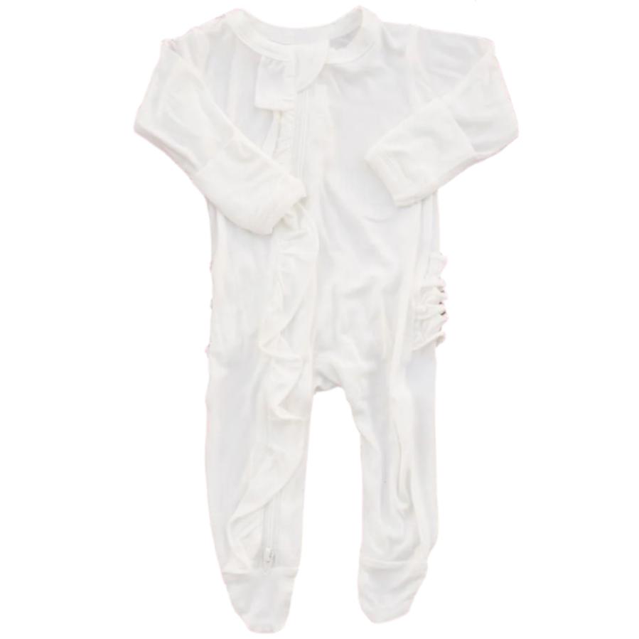 Ruffle 2 Way Zip Romper - White - HoneyBug 