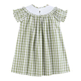 Sage Green Gingham Pumpkin Smocked Bishop Dress