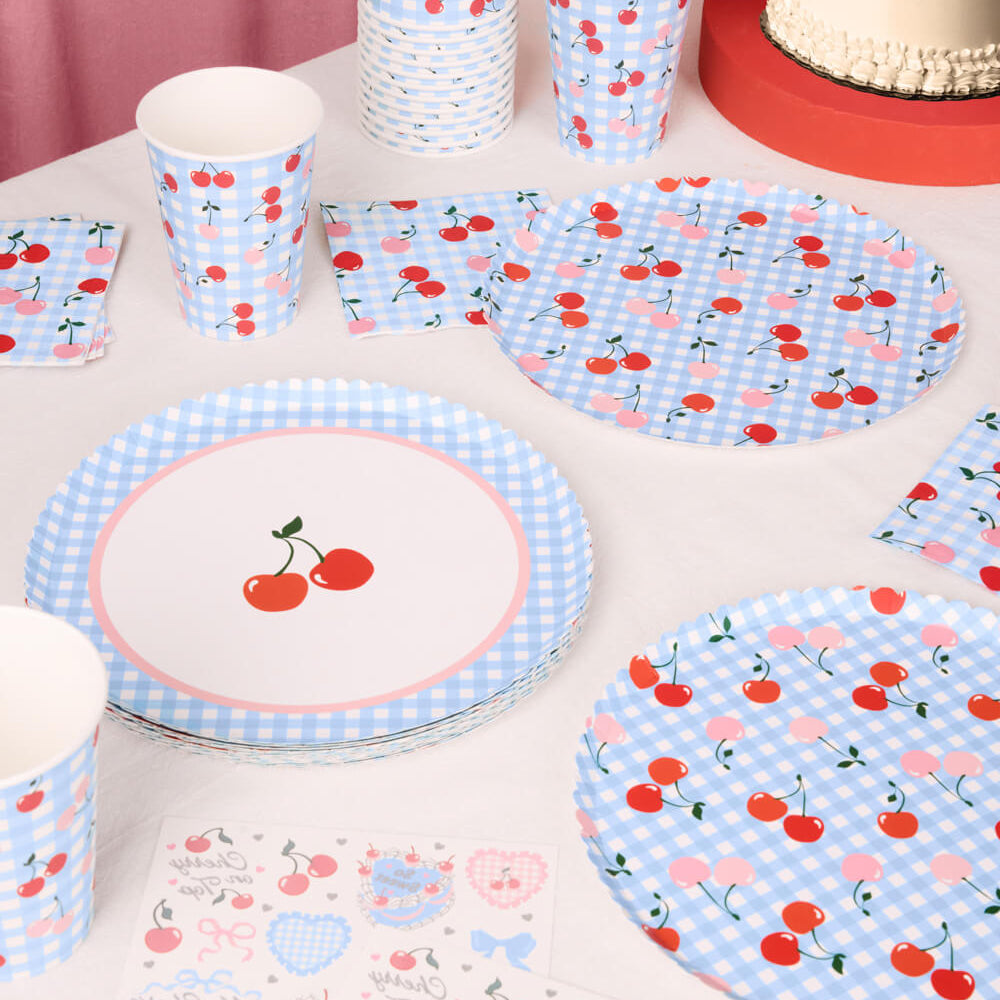 Cherry Birthday Bundle - Tableware, Balloons, Banner + Tats