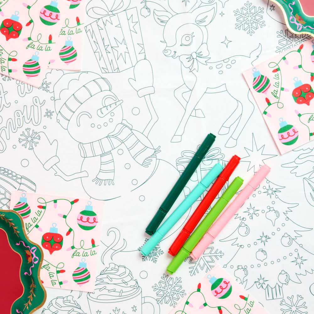 Color Me Merry Paper Tablecloth - Coloring Tablecloth