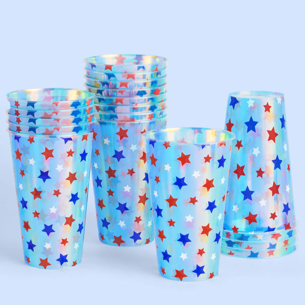 Stars & Stripes Cups - 16 iridescent 16 oz cups