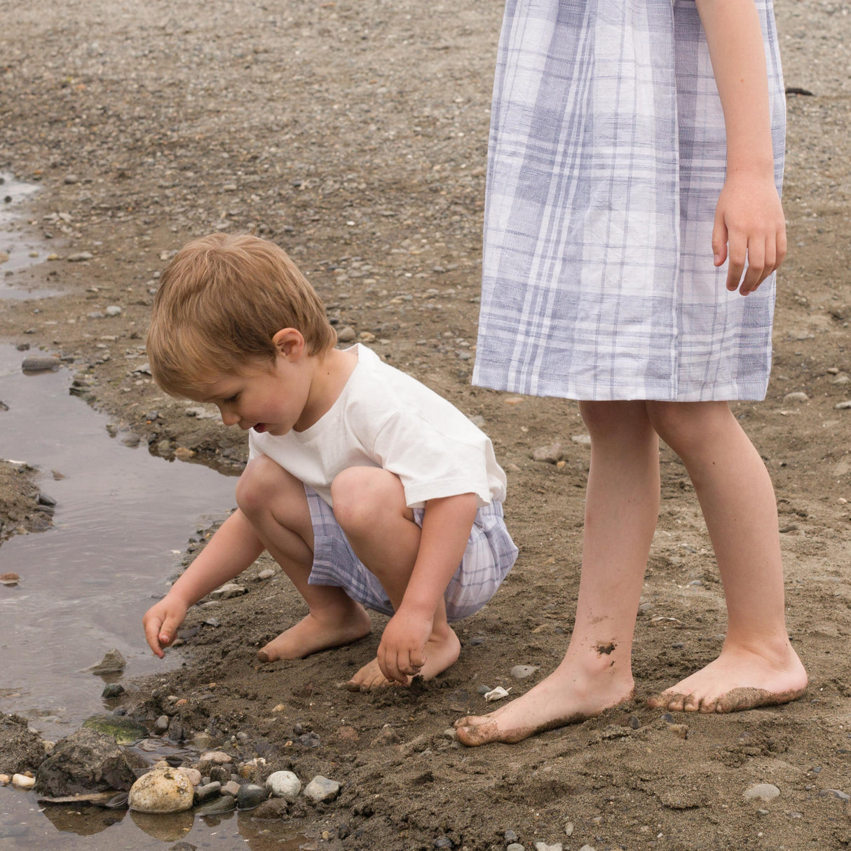 Everyday Shorts - Blue Slub Check - HoneyBug 