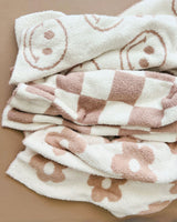 Smiley Fuzzy Blanket | Latte - HoneyBug 