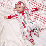 Christmas Trees Henley Cotton Romper - HoneyBug 
