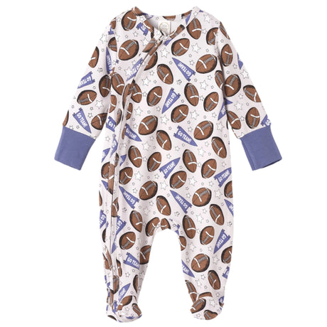 Football Bamboo Zipper Romper - HoneyBug 