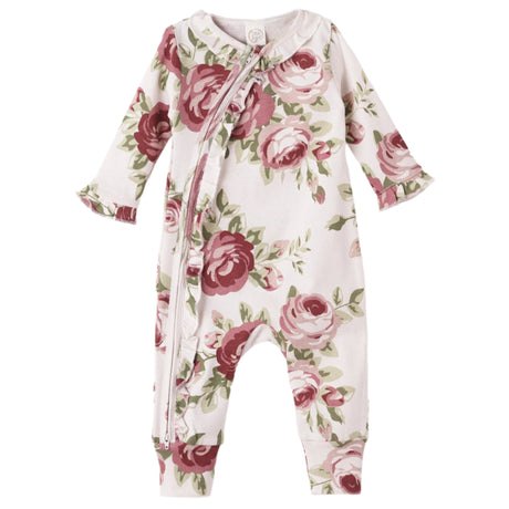 Cabbage Rose Zippered Romper - HoneyBug 