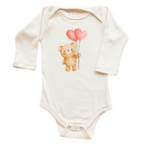 Heart Balloon Bear Organic Baby Bodysuit Long Sleeve