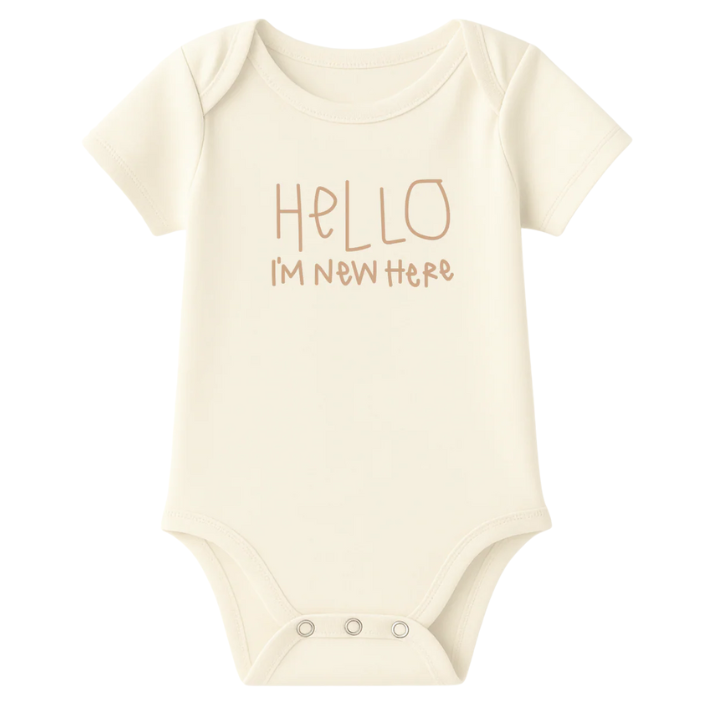 Hello I'm New Here Clay Organic Cotton Baby Bodysuit Short Sleeve