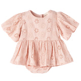 Pink Eyelet Cotton Skirted Baby Bodysuit - HoneyBug 