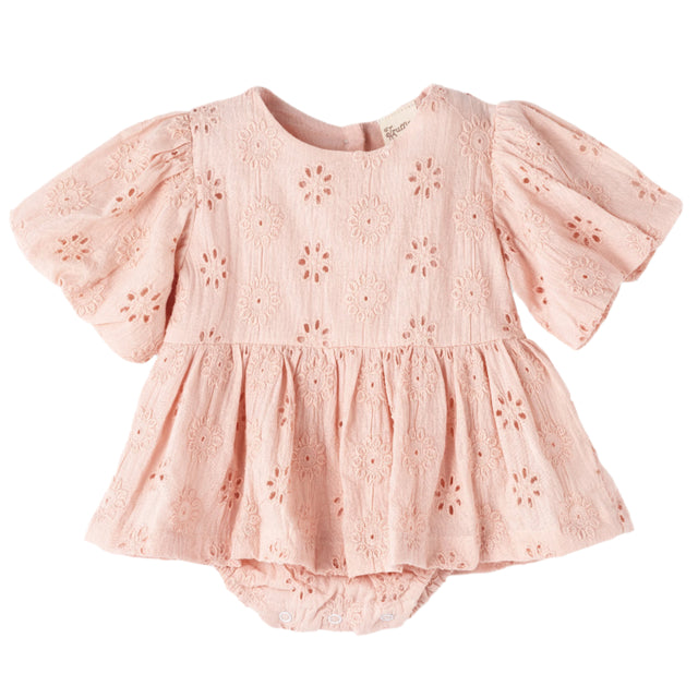 Pink Eyelet Cotton Skirted Baby Bodysuit - HoneyBug 