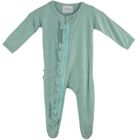 Ruffle 2 Way Zip Romper - Turquoise - HoneyBug 