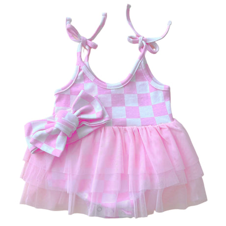 Tutu Romper | Checkered Pink - HoneyBug 
