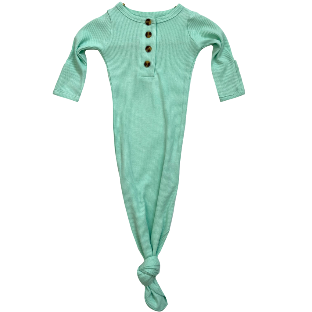 Knotted Baby Gown - Waffle Mint - HoneyBug 