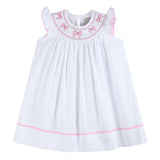 White and Pink Bows Smocked Bishop Dress