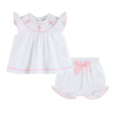 White and Pink Cross Smocked Dress and Bloomer Set