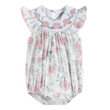 White and Pink Floral Smocked Flutter Romper