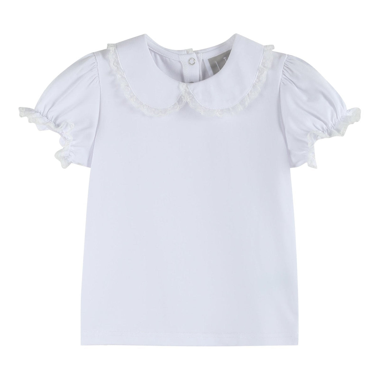 White Lace Collared Girls Short Bubble Sleeve Top
