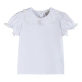 White Lace Collared Girls Short Bubble Sleeve Top