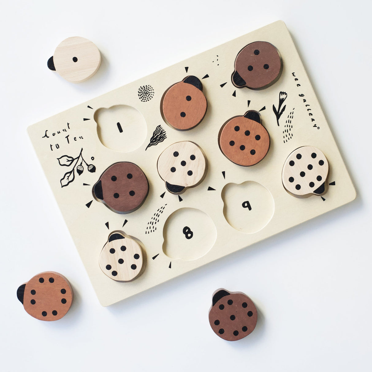 Wooden Tray Puzzle - Count to 10 Ladybugs - HoneyBug 