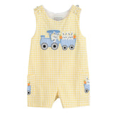 Yellow Gingham Bunny Train Shortalls