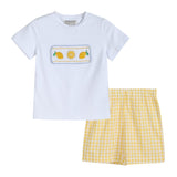 Yellow Gingham Lemon Smocked Shirt and Shorts Set