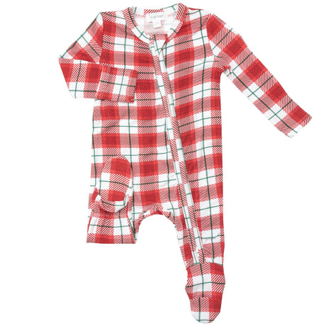 2 Way Zip Footie - Holiday Red Plaid - HoneyBug 