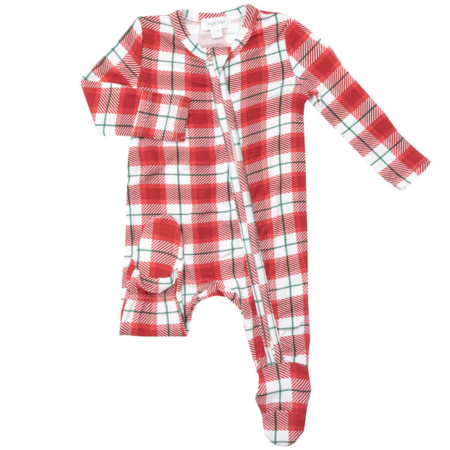 2 Way Zip Footie - Holiday Red Plaid - HoneyBug 