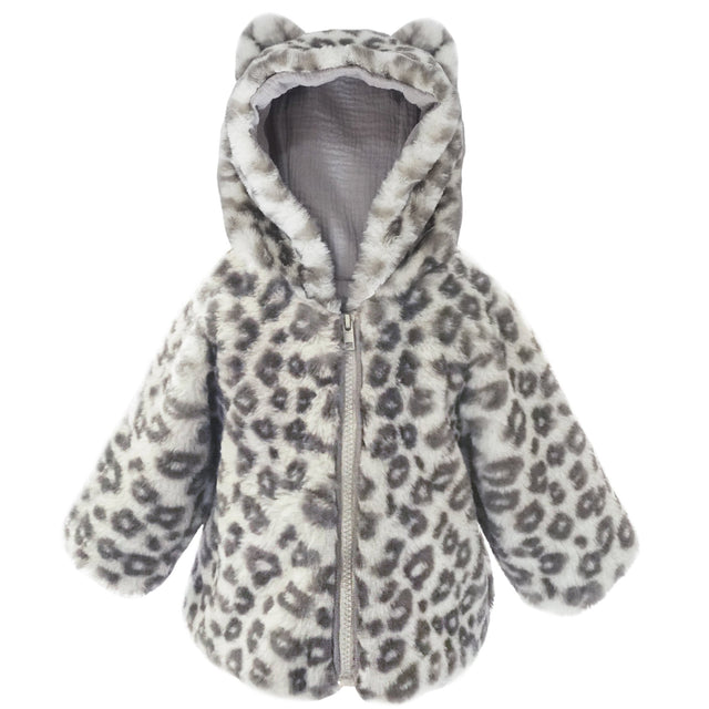 Leopard Faux Fur Hooded Baby Coat 12 To 18M - HoneyBug 