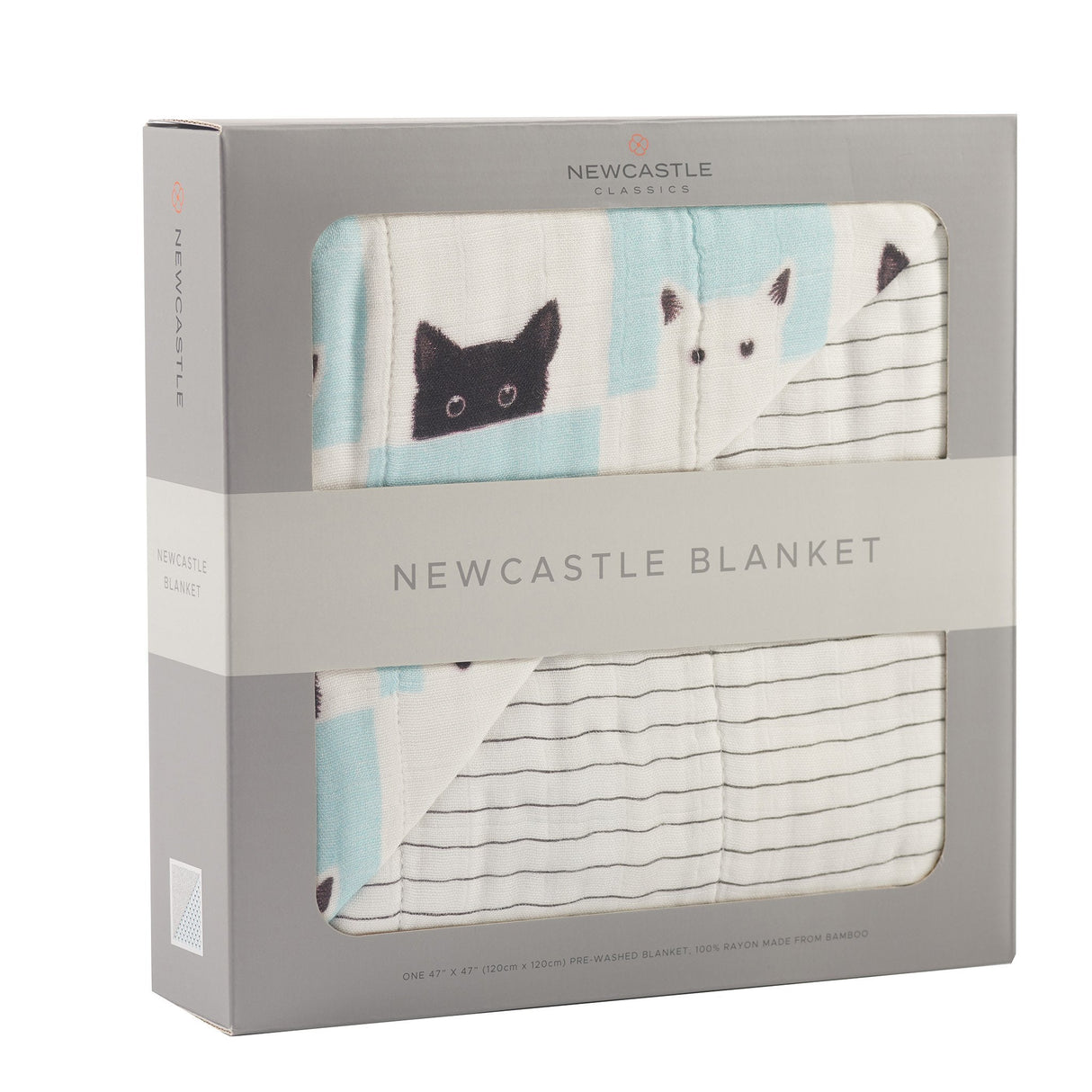 Peek-A-Boo Cats and Pencil Stripe Bamboo Muslin Newcastle Blanket - HoneyBug 