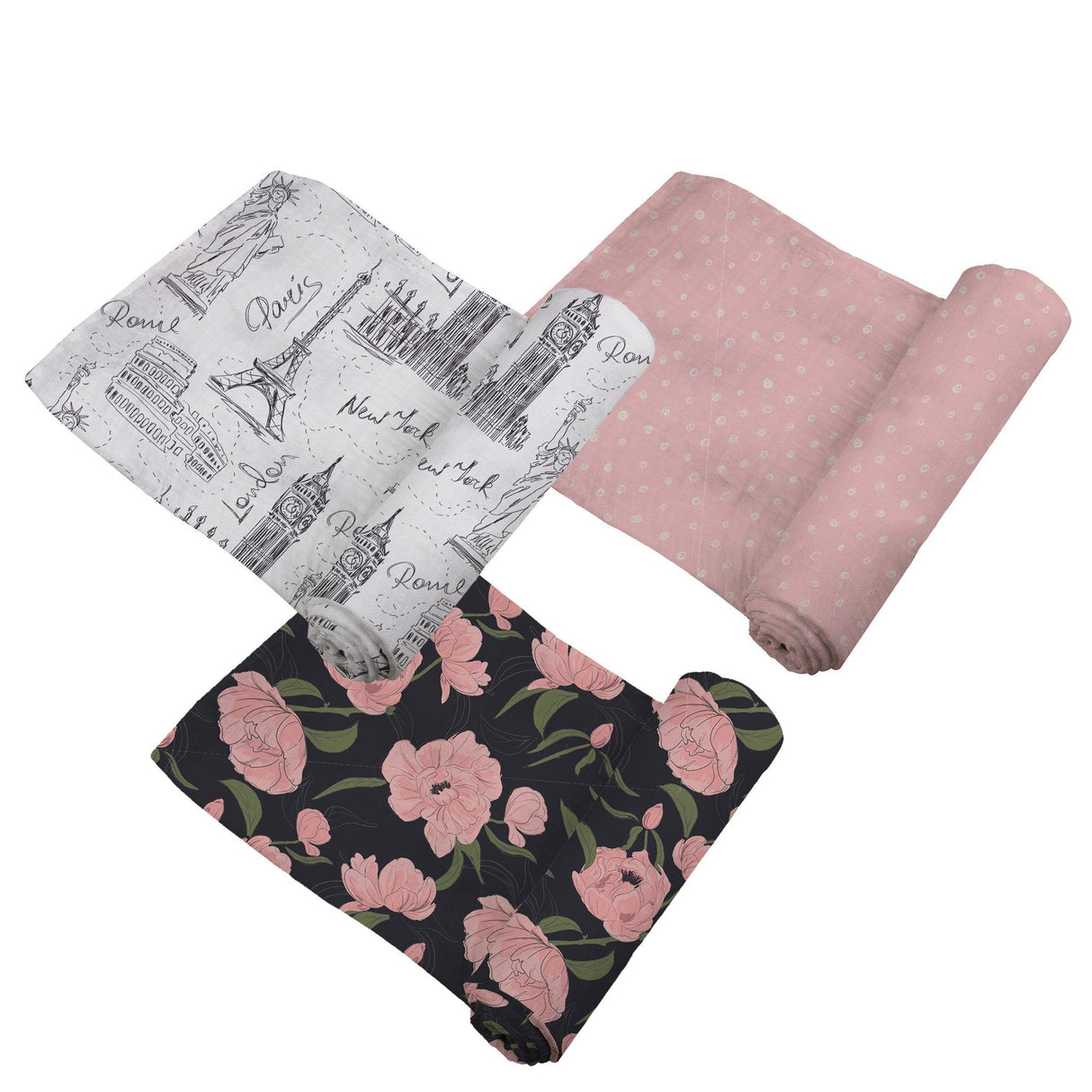 London, Paris, New York Swaddle 3 Pack - HoneyBug 