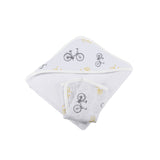 Vintage Bicycle Bamboo Muslin Hooded Towel and Washcloth Set - HoneyBug 