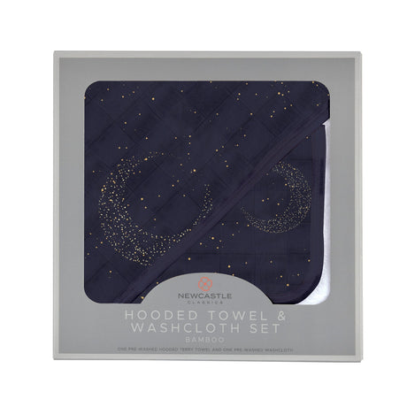 Midnight Moon Bamboo Hooded Towel and Washcloth Set - HoneyBug 