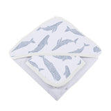 Blue Shadow Whales Bamboo Hooded Towel and Washcloth Set - HoneyBug 