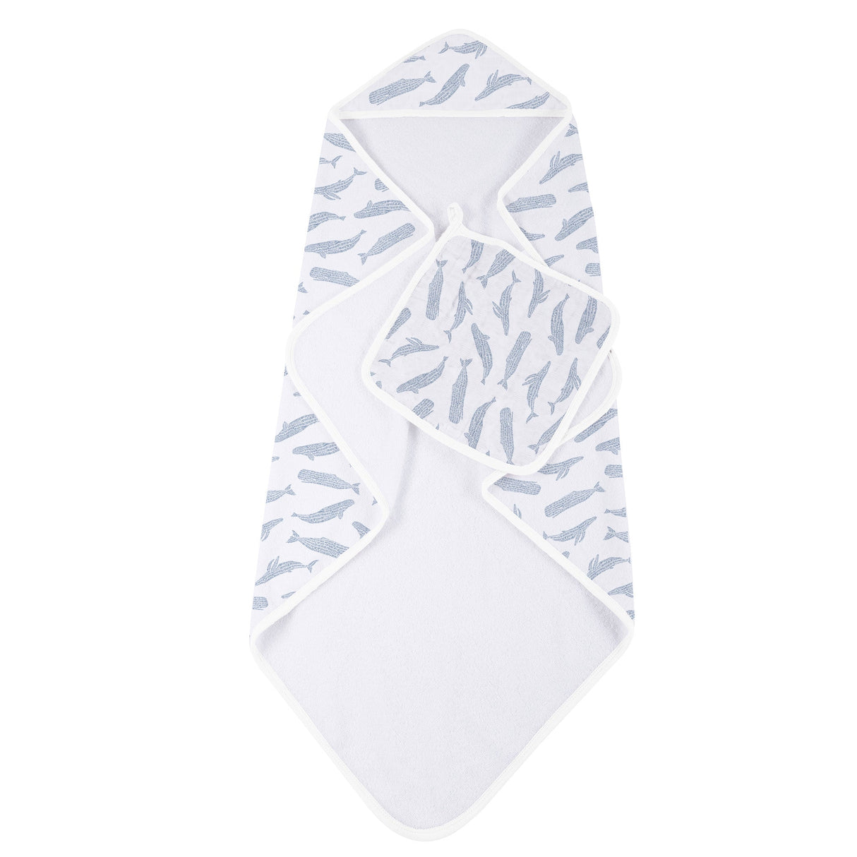 Blue Shadow Whales Bamboo Hooded Towel and Washcloth Set - HoneyBug 