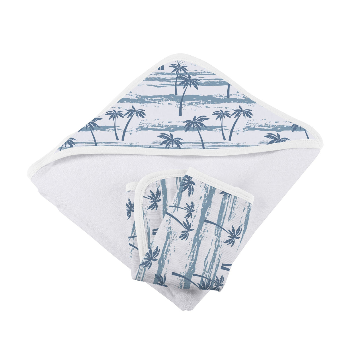 Ocean Palm Trees Bamboo Hooded Towel and Washcloth Set - HoneyBug 