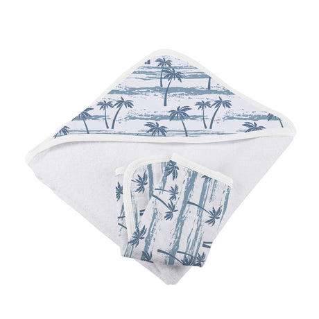 Ocean Palm Trees Bamboo Hooded Towel and Washcloth Set - HoneyBug 