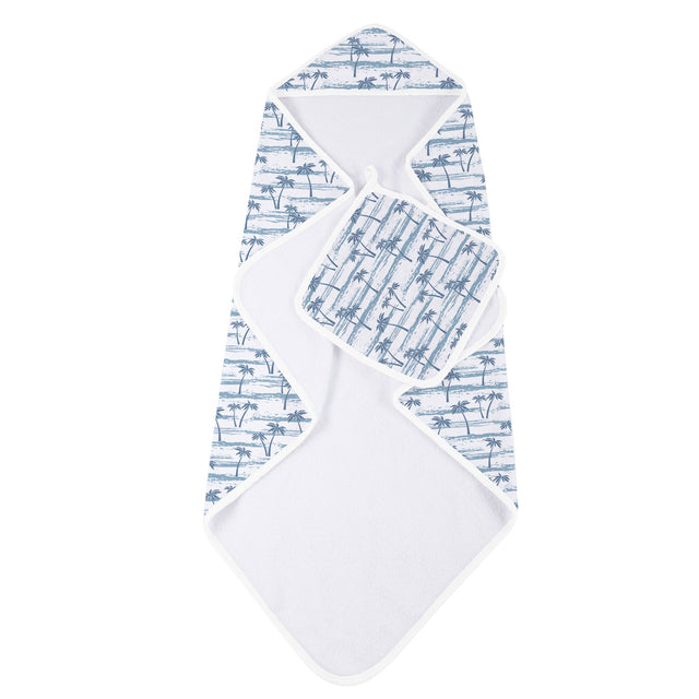 Ocean Palm Trees Bamboo Hooded Towel and Washcloth Set - HoneyBug 