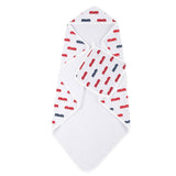 Blue and Red Fire Trucks Hooded Towel and Washcloth Set - HoneyBug 
