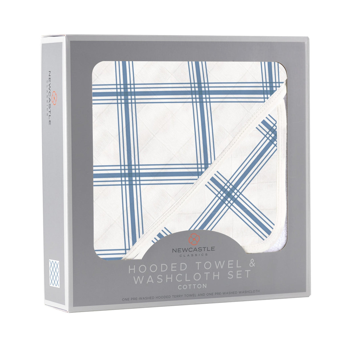 Blue Buffalo Check Plaid Hooded Towel and Washcloth Set - HoneyBug 