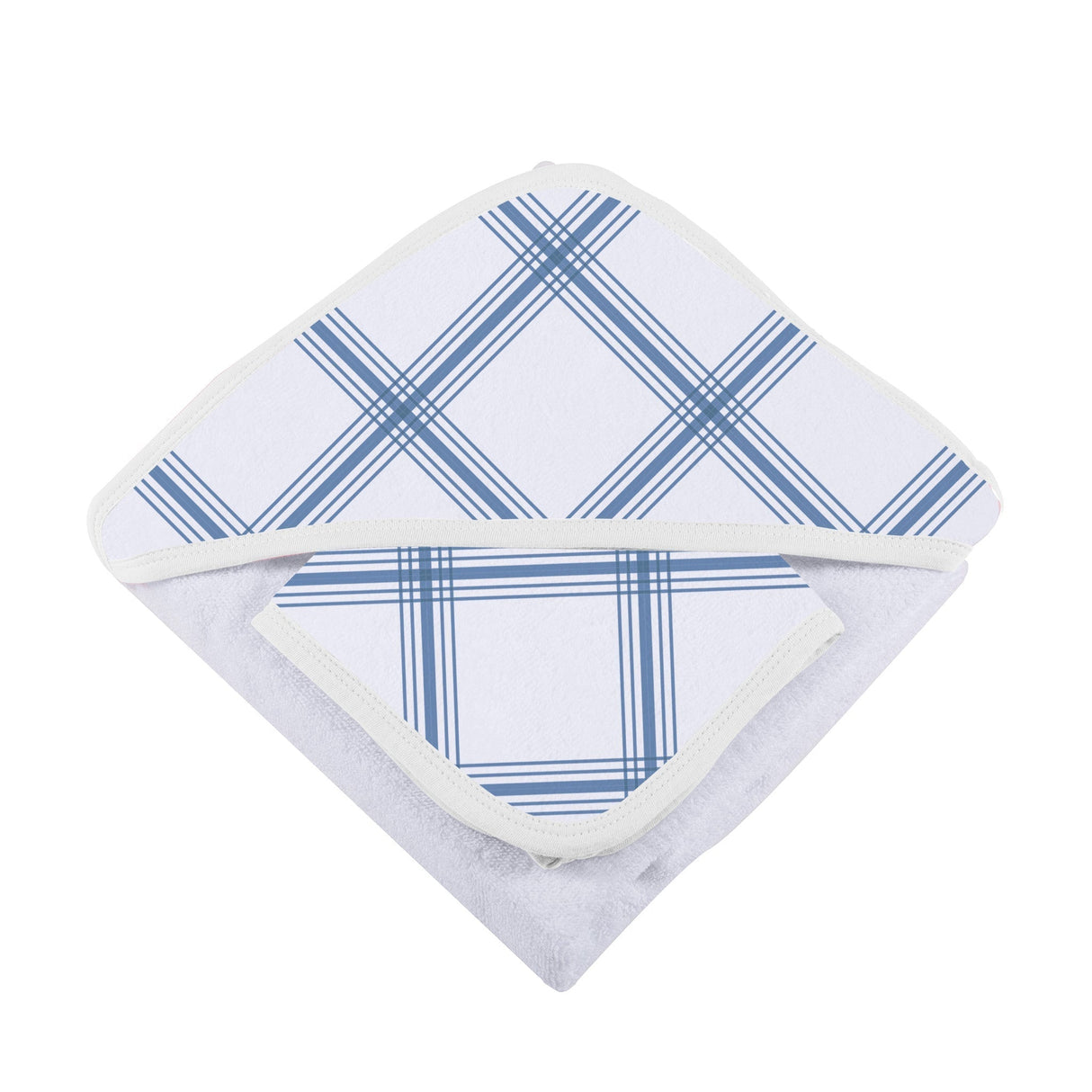 Blue Buffalo Check Plaid Hooded Towel and Washcloth Set - HoneyBug 
