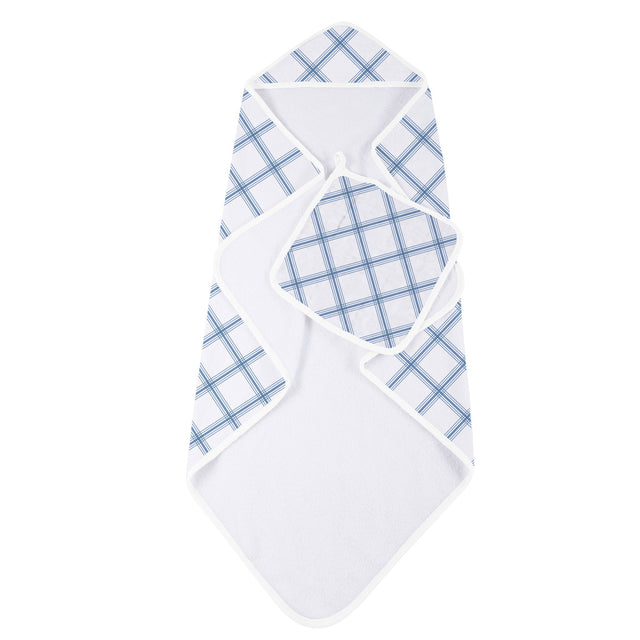 Blue Buffalo Check Plaid Hooded Towel and Washcloth Set - HoneyBug 