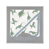 Granite Green Dinosaurs Cotton Hooded Towel and Washcloth Set - HoneyBug 