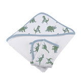 Granite Green Dinosaurs Cotton Hooded Towel and Washcloth Set - HoneyBug 